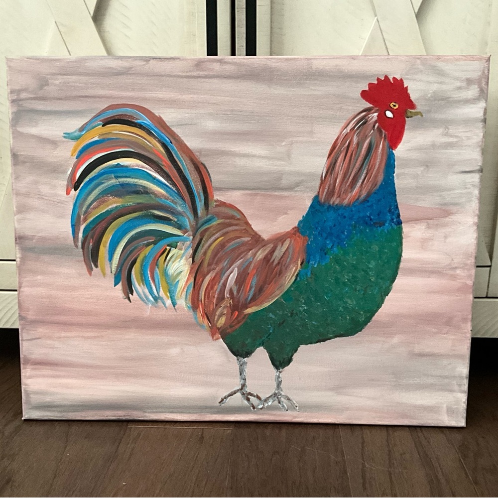 Farmhouse Rooster original art work/acrylic painting/20x12/wall hanging